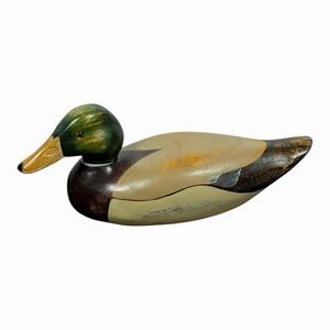 DUCKS UNLIMITED Hand Painted Wooden Mallard Duck Decoy 10.5" Carved Figurine